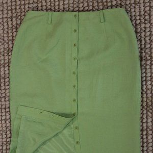 Bright Green Silk/Linen Blend Midi Skirt